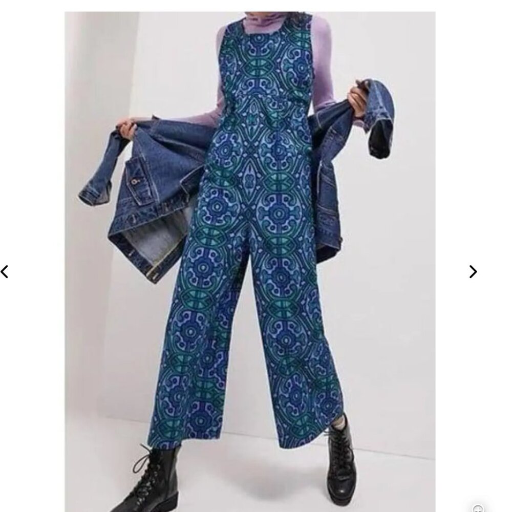 Anthropologie Blue & Green Patterned Sleeveless Jumpsuit - Bel Kazan
